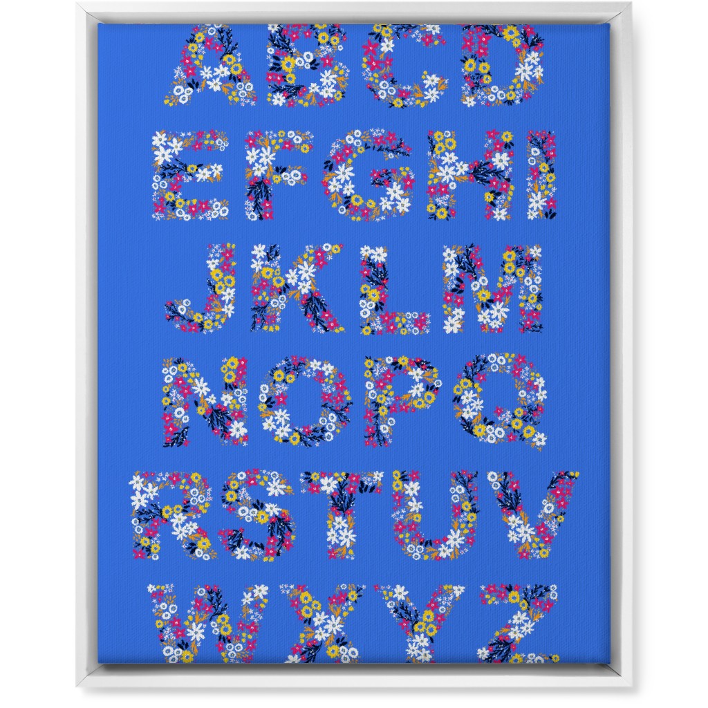 Rustic Wildflower Alphabet Wall Art, White, Single piece, Canvas, 16x20, Blue