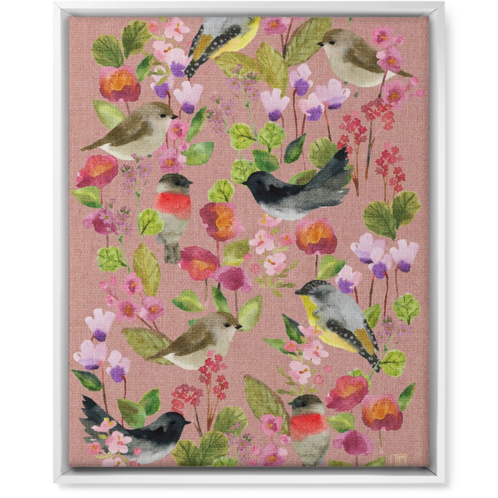 Winter Birds in the Garden Wall Art, White, Single piece, Canvas, 16x20, Pink, Desert Rose