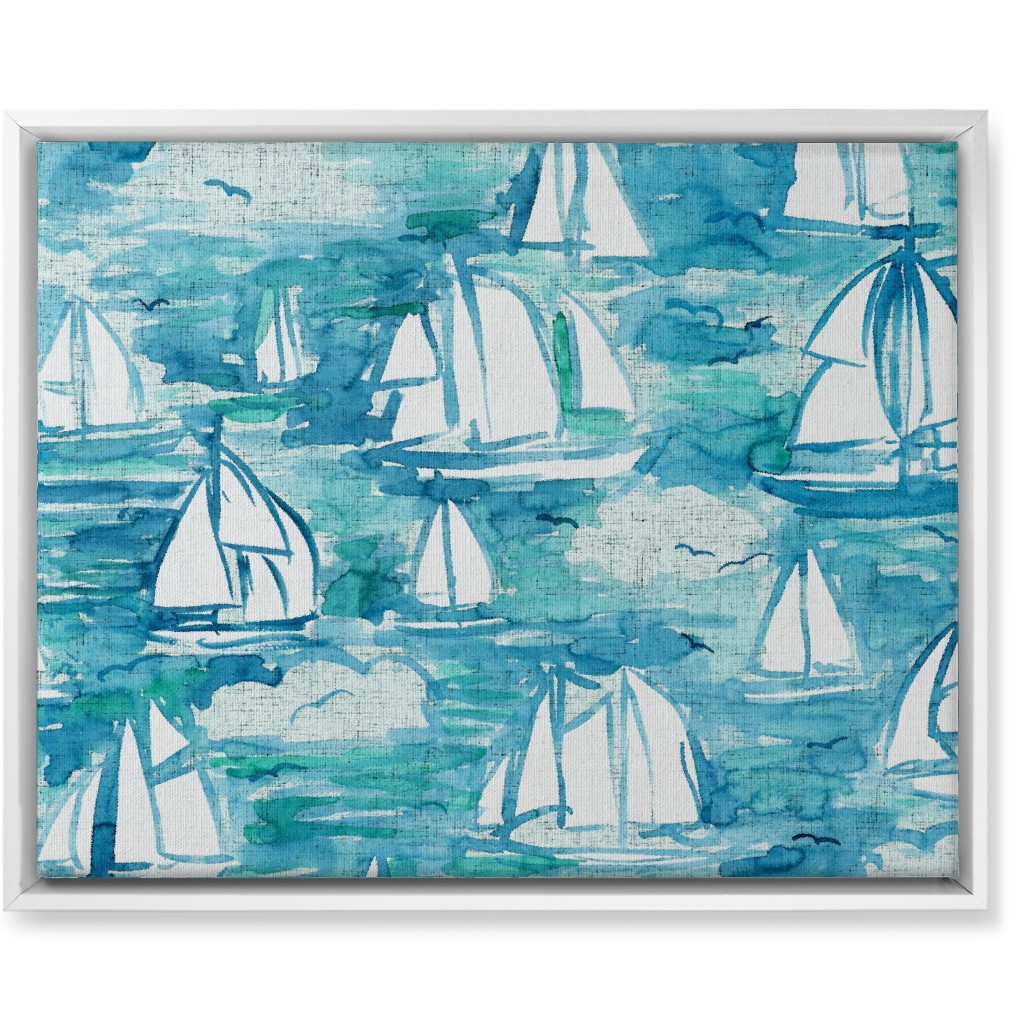 Sailboats Sailing Watercolor Loosely Painted - Blue Wall Art, White, Single piece, Canvas, 16x20, Blue