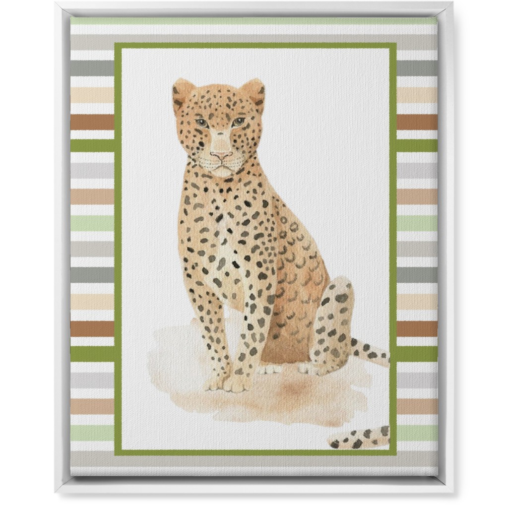 Jungle Safari Animals and Stripes - Leopard Wall Art, White, Single piece, Canvas, 16x20, Multicolor