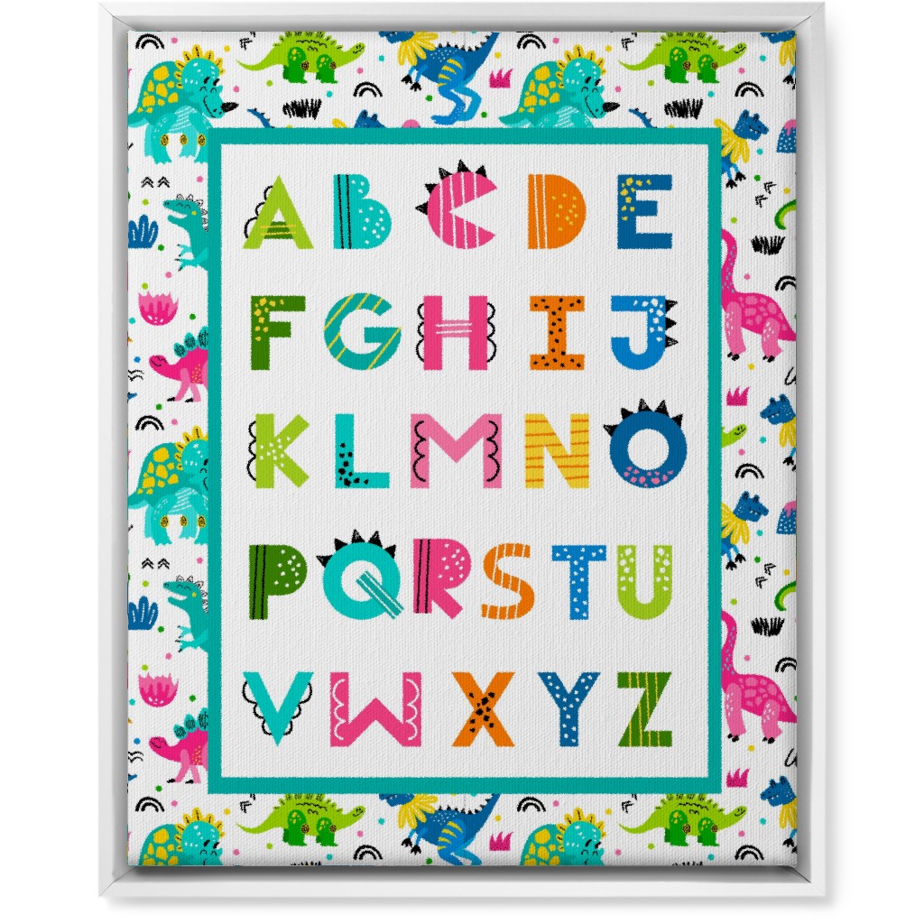 Colorful Dinosaur World Alphabet - Multi Wall Art, White, Single piece, Canvas, 16x20, Multicolor