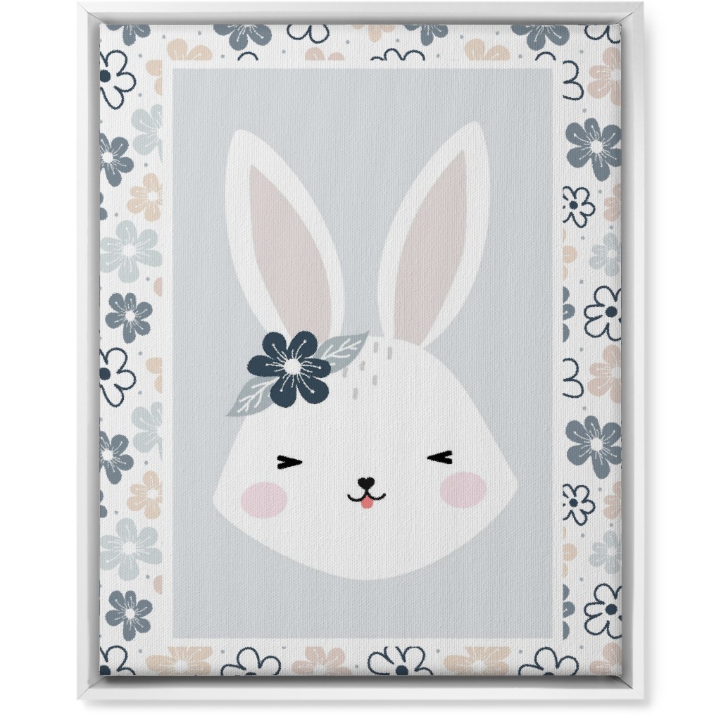 Spring Baby Girl Bunny - Neutral Soft Palette Wall Art, White, Single piece, Canvas, 16x20, Blue