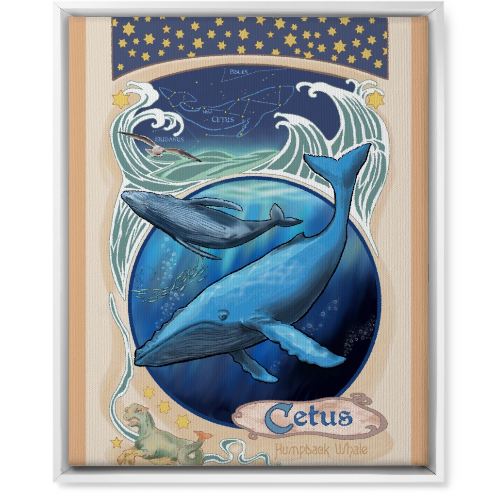 Art Nouveau Humpback Whale Wall Art, White, Single piece, Canvas, 16x20, Blue