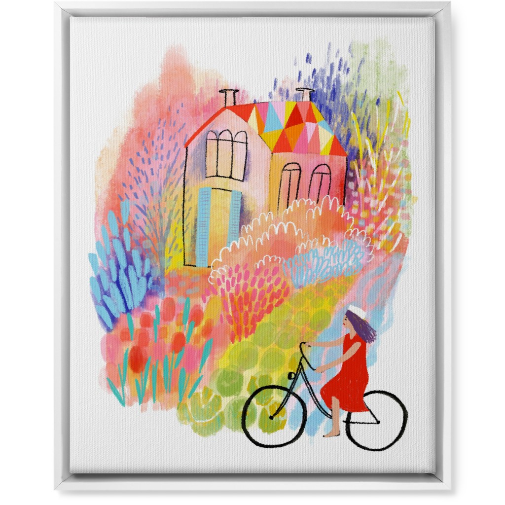 Cycling Through Spring Gardens - Multi Wall Art, White, Single piece, Canvas, 16x20, Multicolor