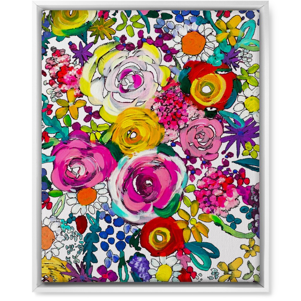 Les Fleurs Floral Painting Wall Art, White, Single piece, Canvas, 16x20, Multicolor