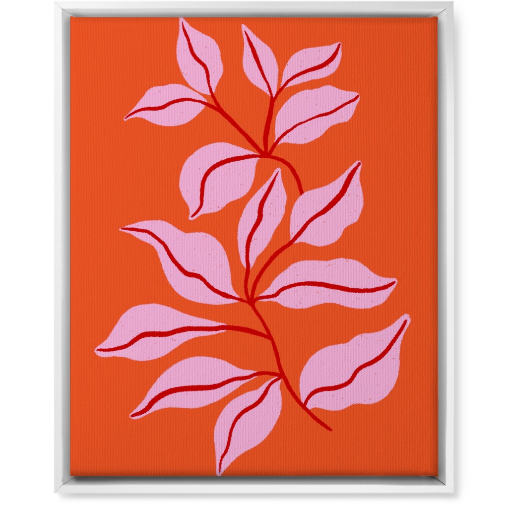 Leaf Dance - Red and Pink Wall Art, White, Single piece, Canvas, 16x20, Red