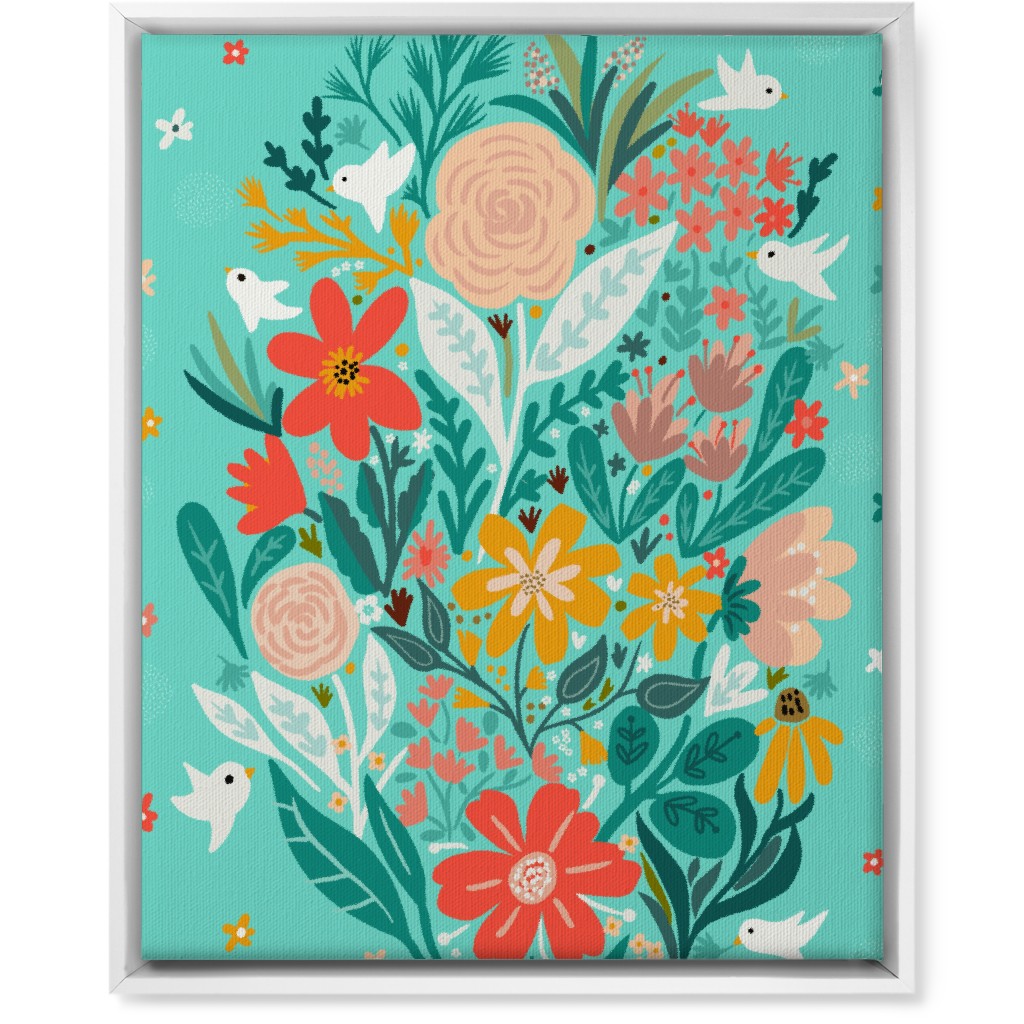 Floral Days - Multi on Blue Wall Art, White, Single piece, Canvas, 16x20, Multicolor