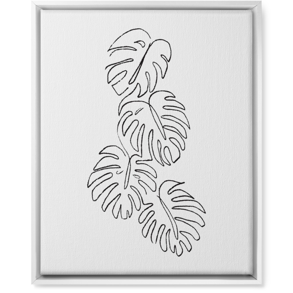 Monstera Leaf Line Art - Black and White Wall Art, White, Single piece, Canvas, 16x20, White