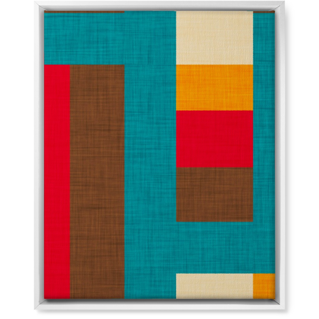 Abstract Mod Cube - Multi on Blue Wall Art, White, Single piece, Canvas, 16x20, Multicolor