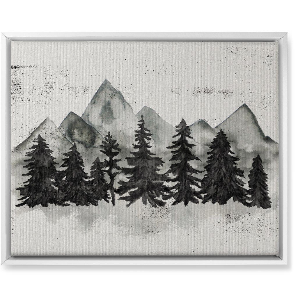 Pines and Mountains - Gray Wall Art, White, Single piece, Canvas, 16x20, Black