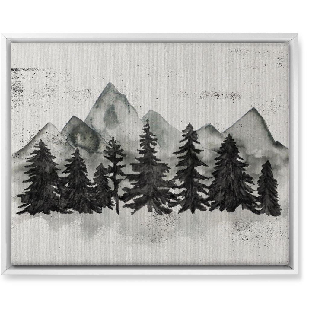 Pines and Mountains - Gray Wall Art, White, Single piece, Canvas, 16x20, Black, Black