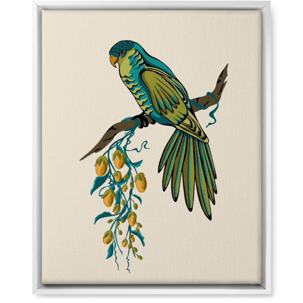 Bird Perched on Branch - Multi Wall Art, White, Single piece, Canvas, 16x20, Beige, Pearl