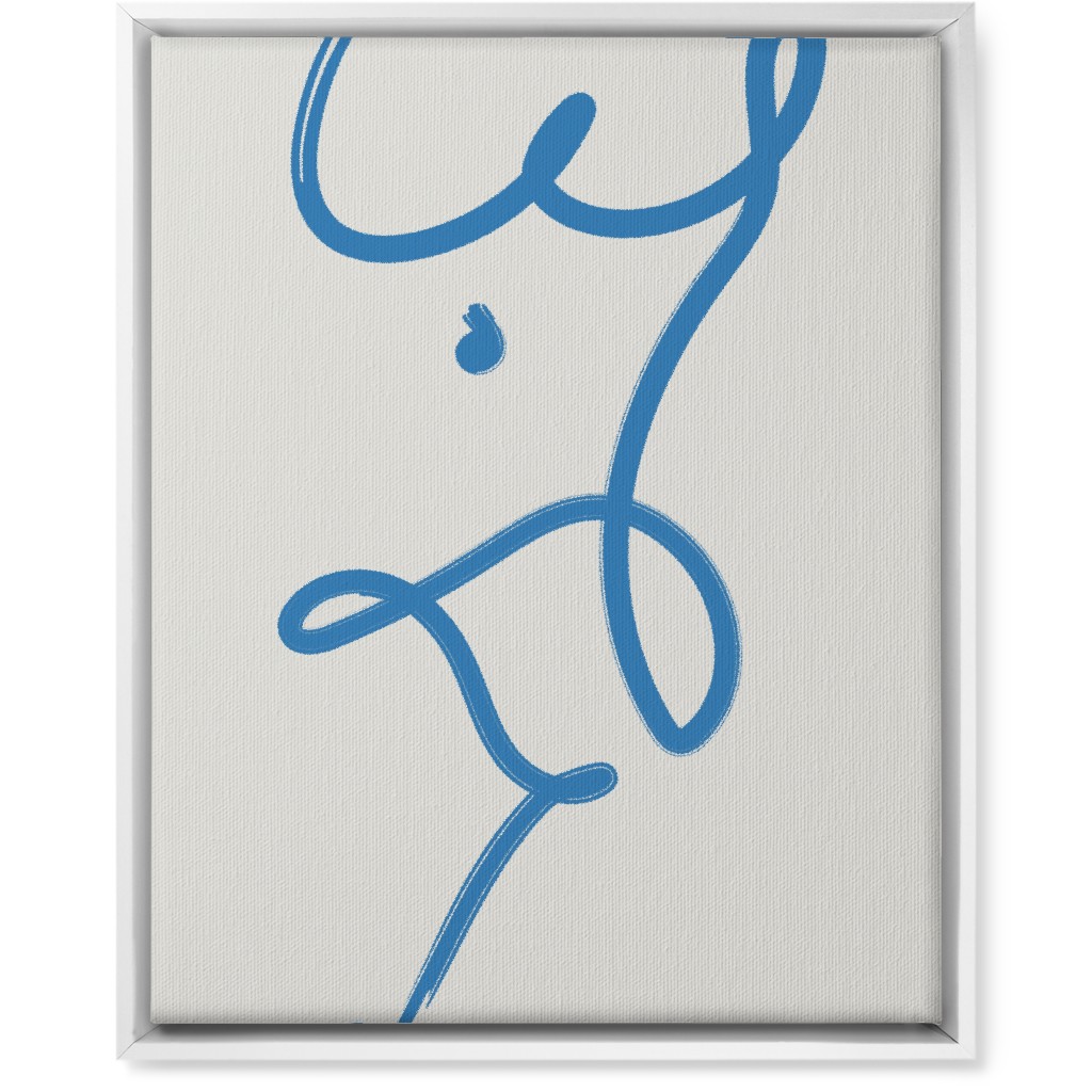 Minimalist Female Torso Line - Blue Wall Art, White, Single piece, Canvas, 16x20, Blue, True Blue