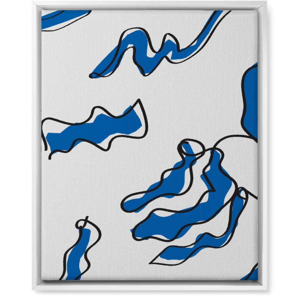 Modern Abstract Line Art Noodles - Blue and Neutral Wall Art, White, Single piece, Canvas, 16x20, Blue