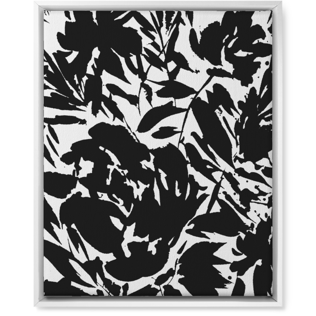 Floral Silhouette - Black and White Wall Art, White, Single piece, Canvas, 16x20, Black