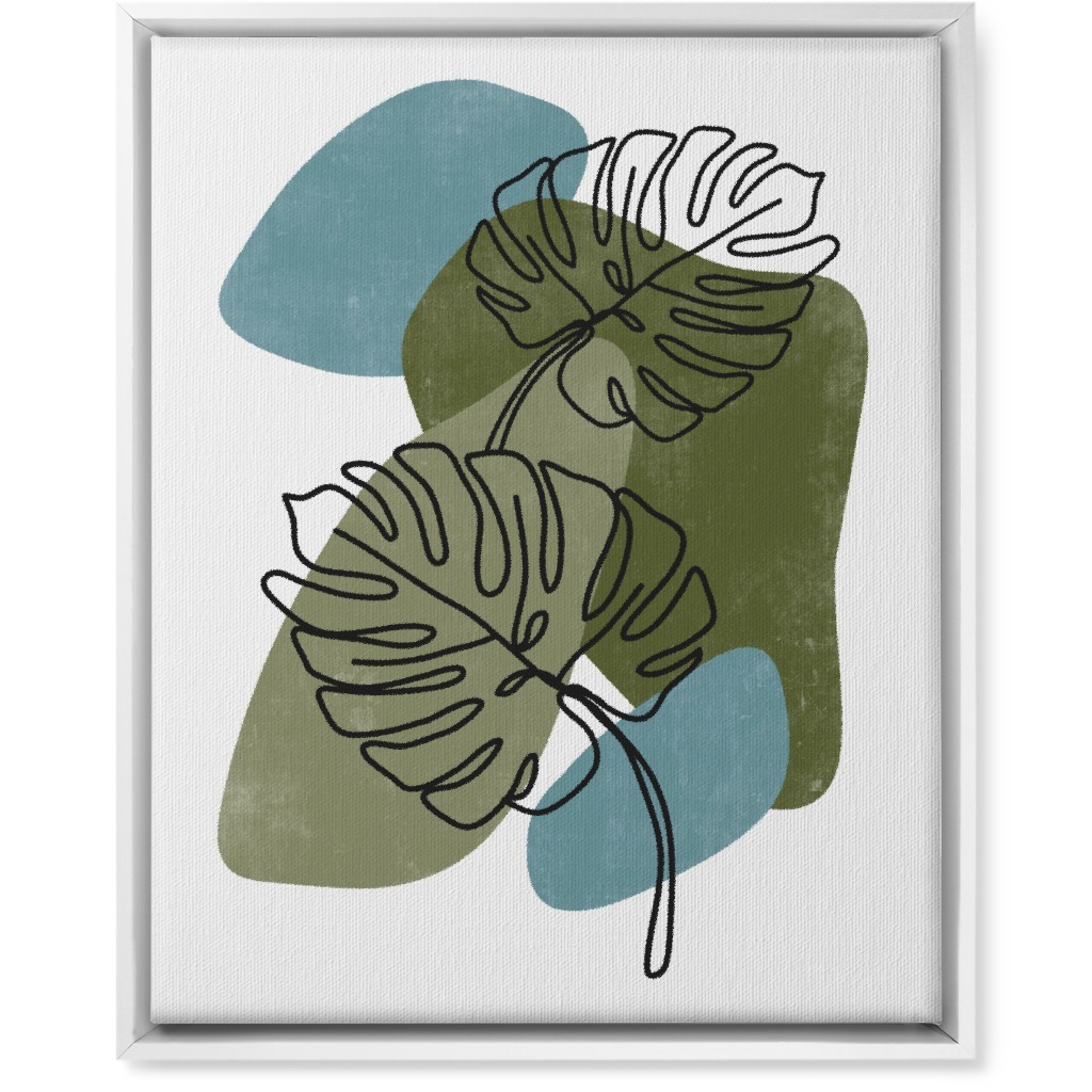 Abstract Monstera Leaves - Green and Blue Wall Art, White, Single piece, Canvas, 16x20, Green