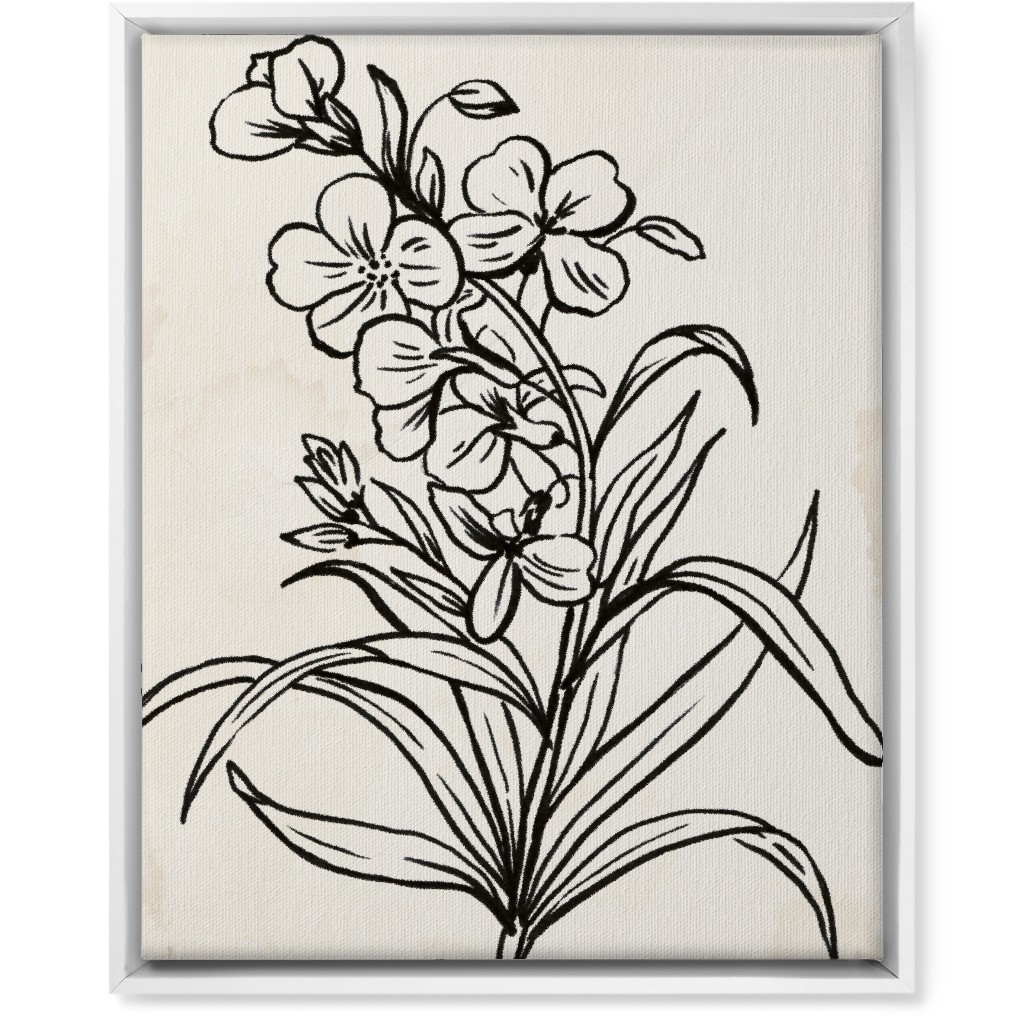 Vintage Wallflower Sketch - Beige and Black Wall Art, White, Single piece, Canvas, 16x20, Beige