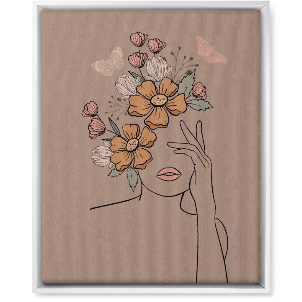 Line Art Botanical Sketch - Neutral Wall Art, White, Single piece, Canvas, 16x20, Beige, Pearl