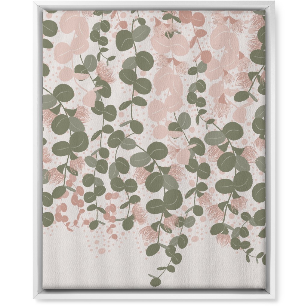 Eucalyptus - Pink & Green on Beige Wall Art, White, Single piece, Canvas, 16x20, Green, Classic Green