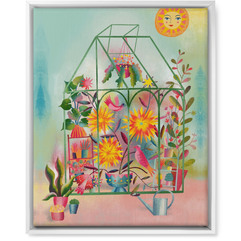 the Happy Sunny Greenhouse - Multi Wall Art, White, Single piece, Canvas, 16x20, Multicolor