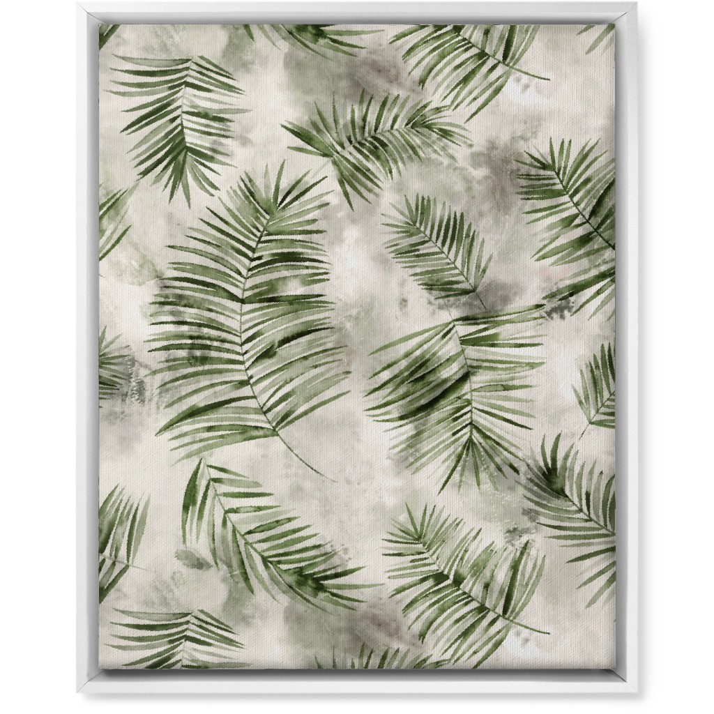 Watercolor Botanical Palms - Green on Beige Wall Art, White, Single piece, Canvas, 16x20, Green, Classic Green