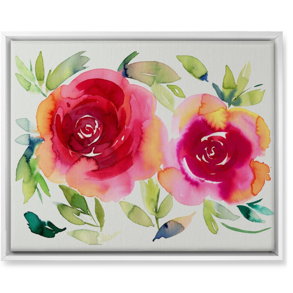 Watercolor Flowers - Pink on White Wall Art, White, Single piece, Canvas, 16x20, Pink, Bright Pink