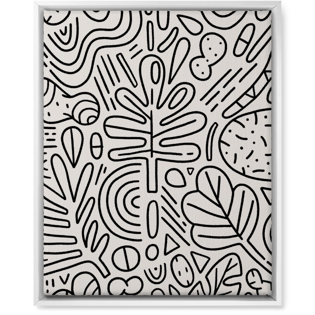 Doodles - Black and Beige Wall Art, White, Single piece, Canvas, 16x20, Beige