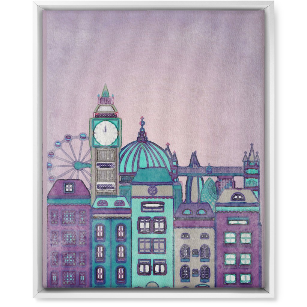 Pretty London Skyline Wall Art, White, Single piece, Canvas, 16x20, Purple, Faded Rose
