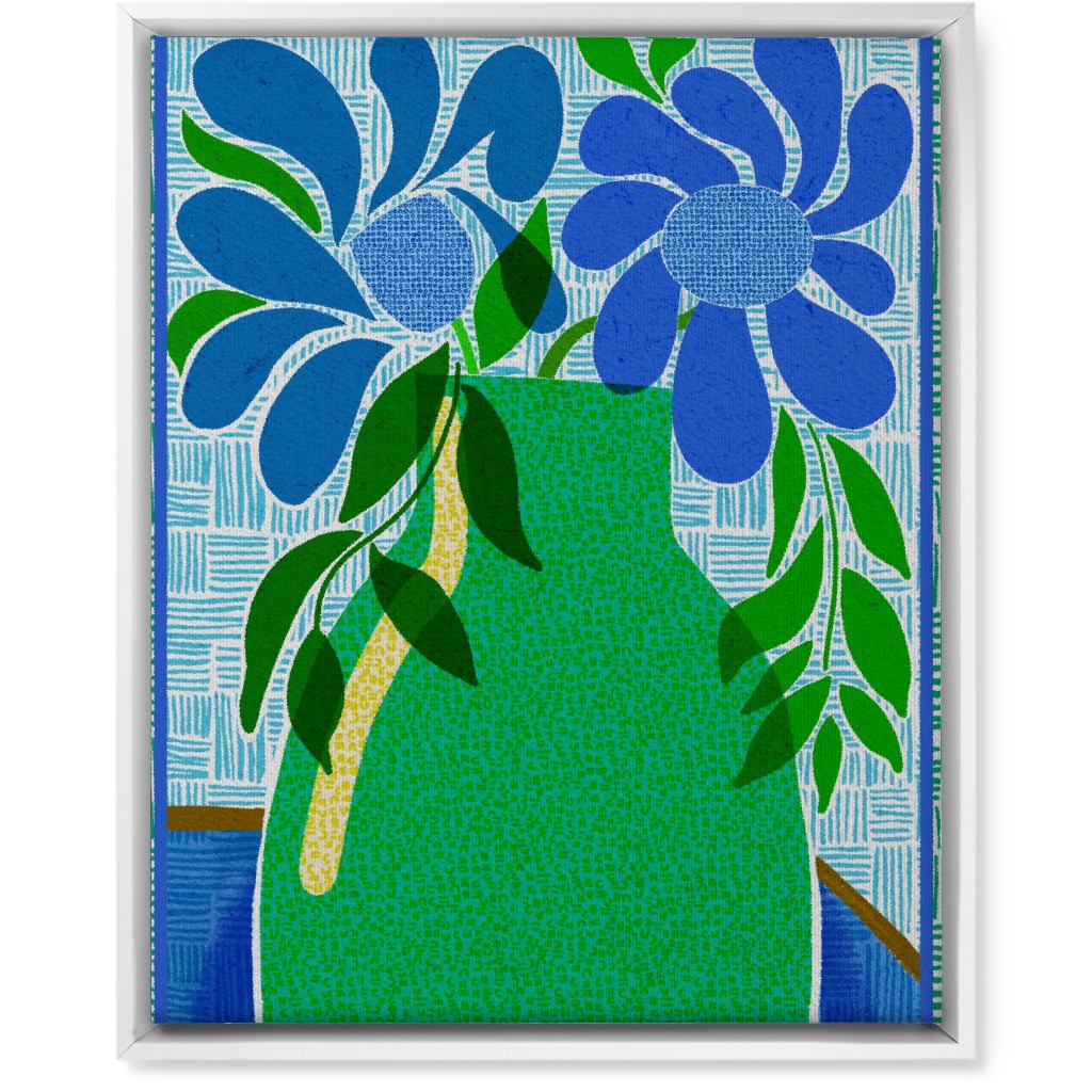 Florals in a Vase - Blue and Green Wall Art, White, Single piece, Canvas, 16x20, Green