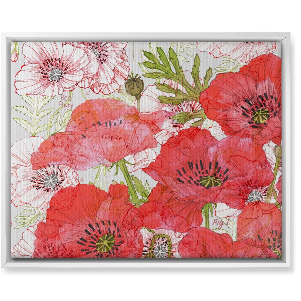 Poppies Romance - Red Wall Art, White, Single piece, Canvas, 16x20, Red
