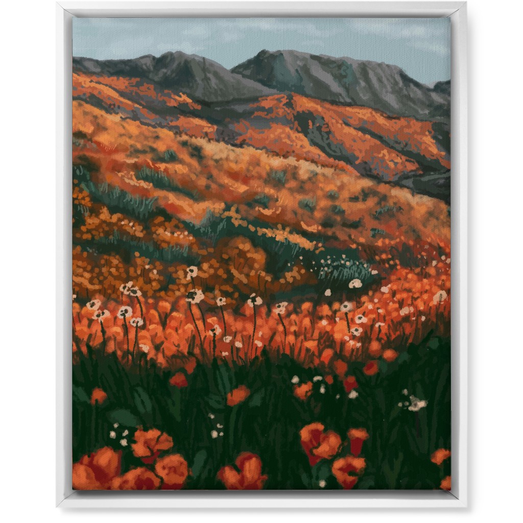 Field of Flowers - Orange and Multi Wall Art, White, Single piece, Canvas, 16x20, Orange