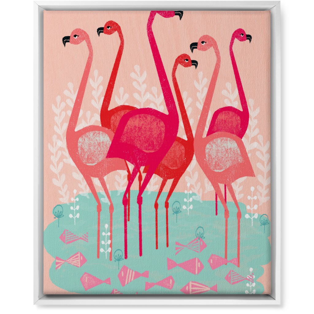 Flamingos & Fish - Pink Wall Art, White, Single piece, Canvas, 16x20, Pink, Bright Pink