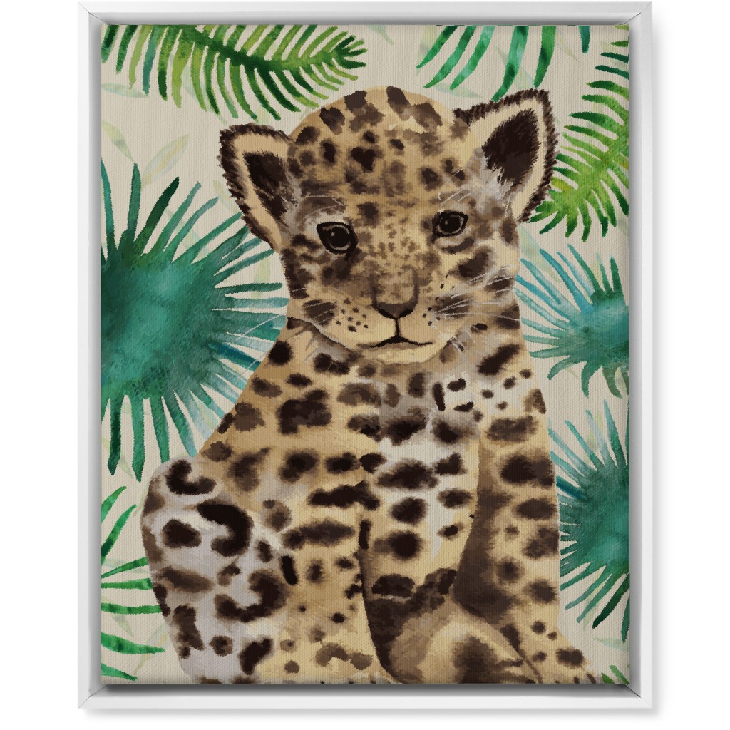 Baby Leopard Portrait Wall Art, White, Single piece, Canvas, 16x20, Brown, Brown