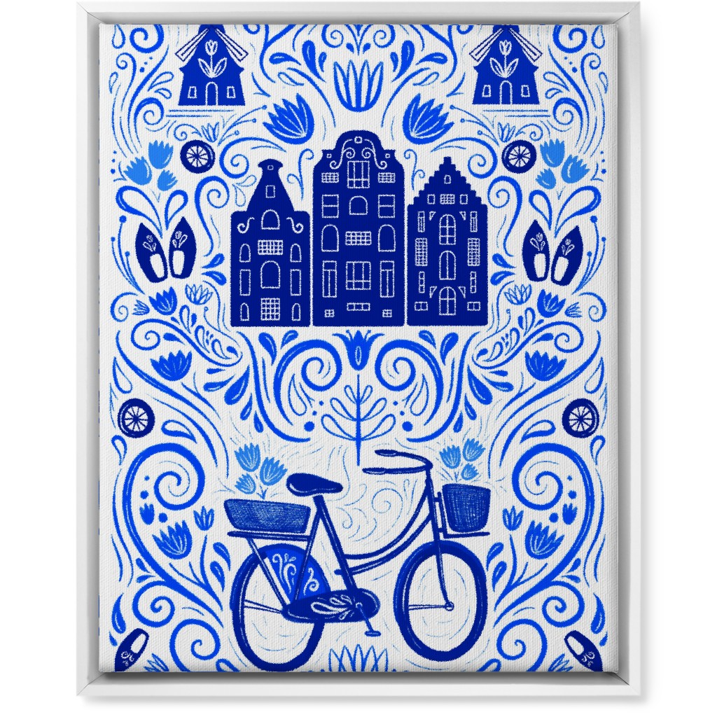 Dutch Bike Folk Art - Blue Wall Art, White, Single piece, Canvas, 16x20, Blue