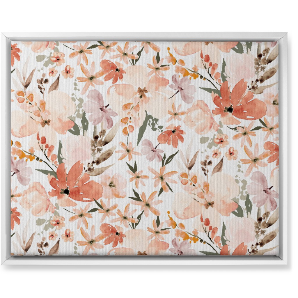 Earth Tone Floral Summer in Peach & Apricot Wall Art, White, Single piece, Canvas, 16x20, Pink, Bright Pink