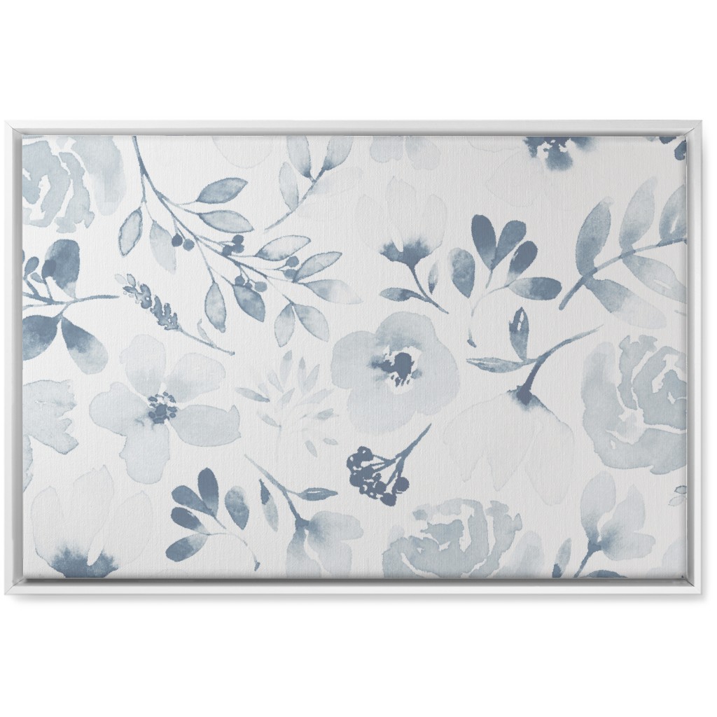 Faded Floral Watercolor - Light Blue Wall Art, White, Single piece, Canvas, 20x30, Blue, True Blue
