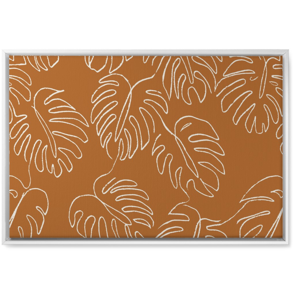 Monstera Line Art - Burnt Orange Wall Art, White, Single piece, Canvas, 20x30, Orange