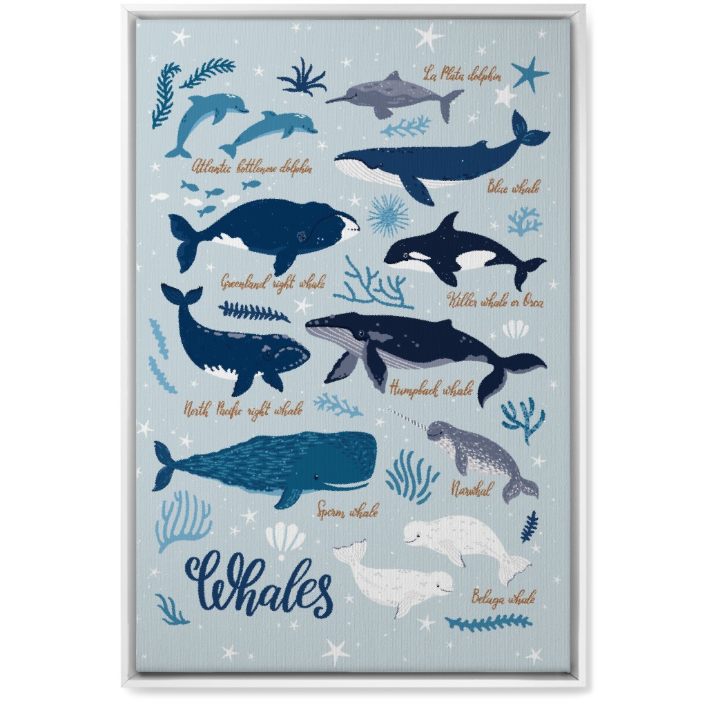 Whales of the Sea - Blue Wall Art, White, Single piece, Canvas, 20x30, Blue