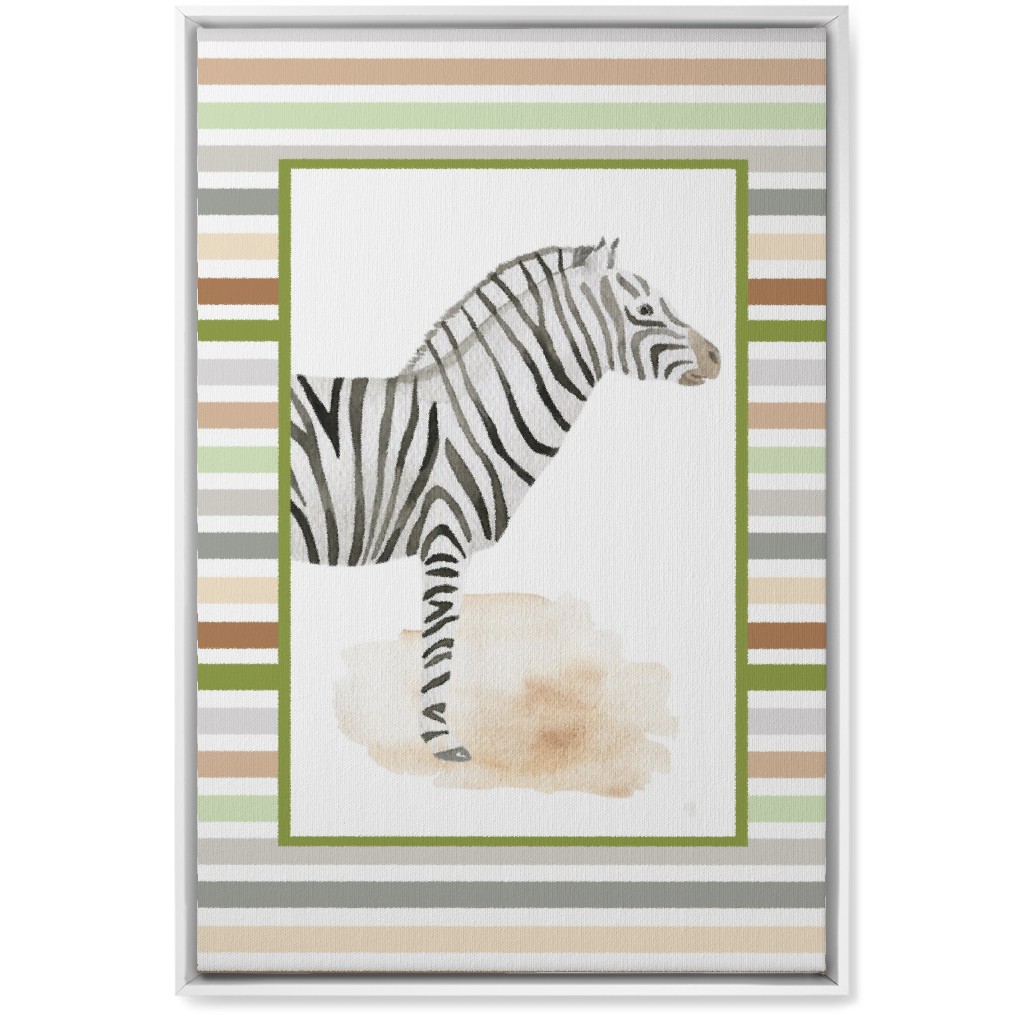Jungle Safari Animals and Stripes - Zebra Wall Art, White, Single piece, Canvas, 20x30, Multicolor