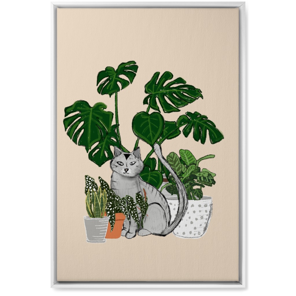 Indoor Garden Cat Wall Art, White, Single piece, Canvas, 20x30, Multicolor