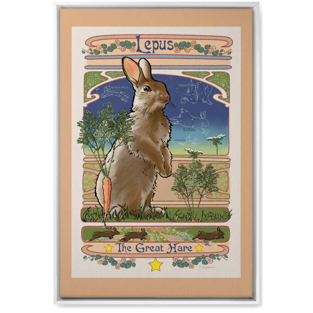 Art Nouveau Hare Wall Art, White, Single piece, Canvas, 20x30, Brown
