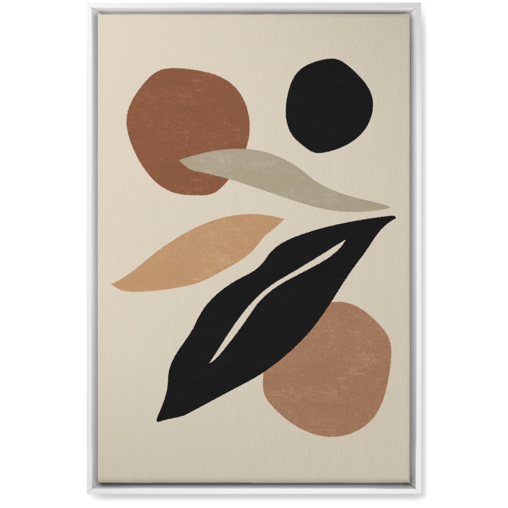 Abstract Shape and Leaf Collage - Neutral Wall Art, White, Single piece, Canvas, 20x30, Beige