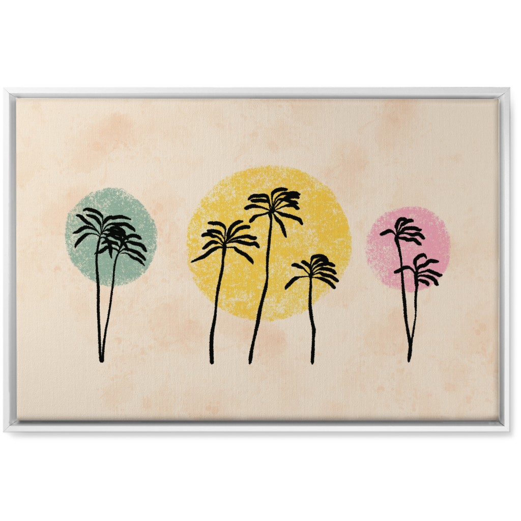 Palm Trees on Colored Dots - Multi Wall Art, White, Single piece, Canvas, 20x30, Multicolor