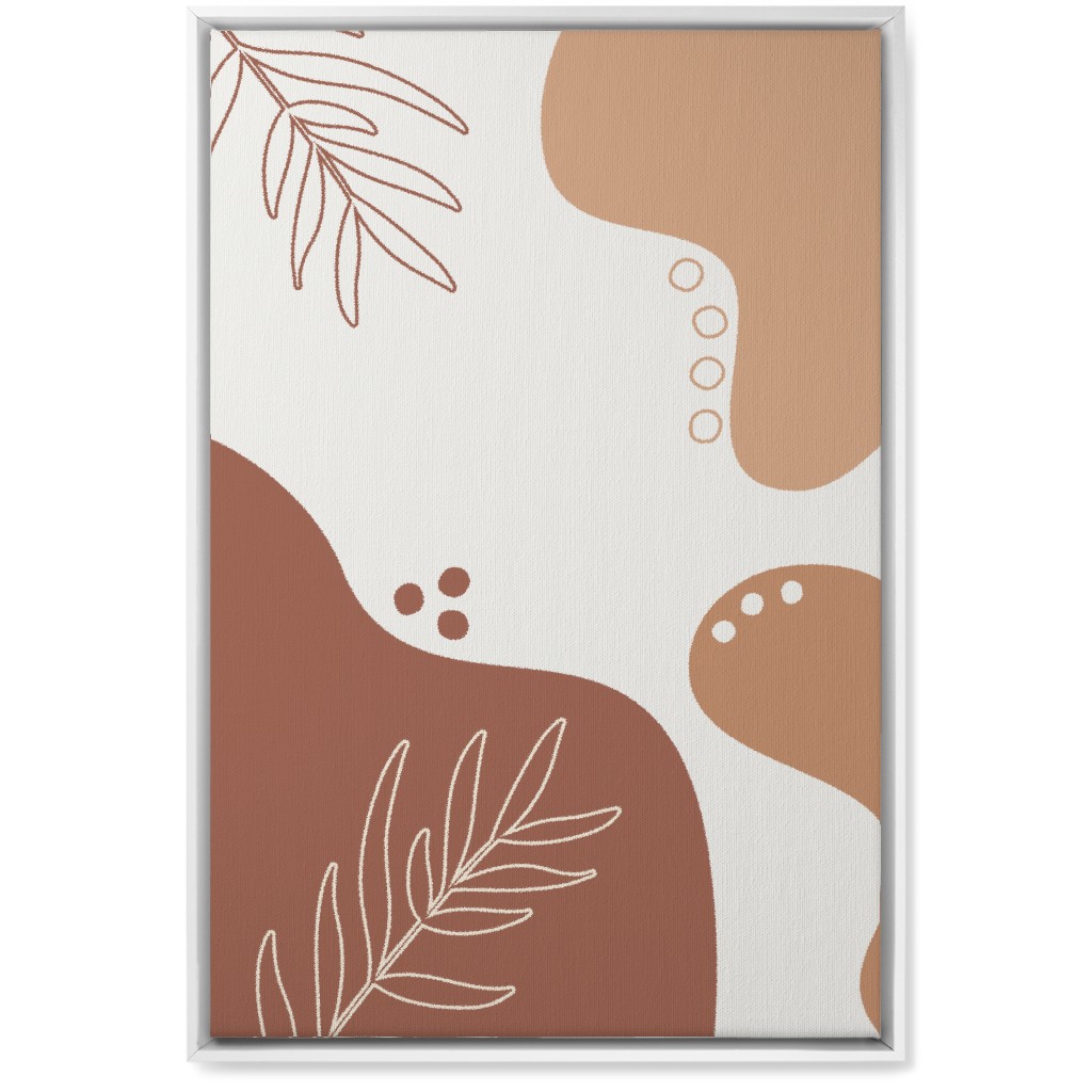 Abstract Shapes and Fern Leaves - Earth Tones Wall Art, White, Single piece, Canvas, 20x30, Orange