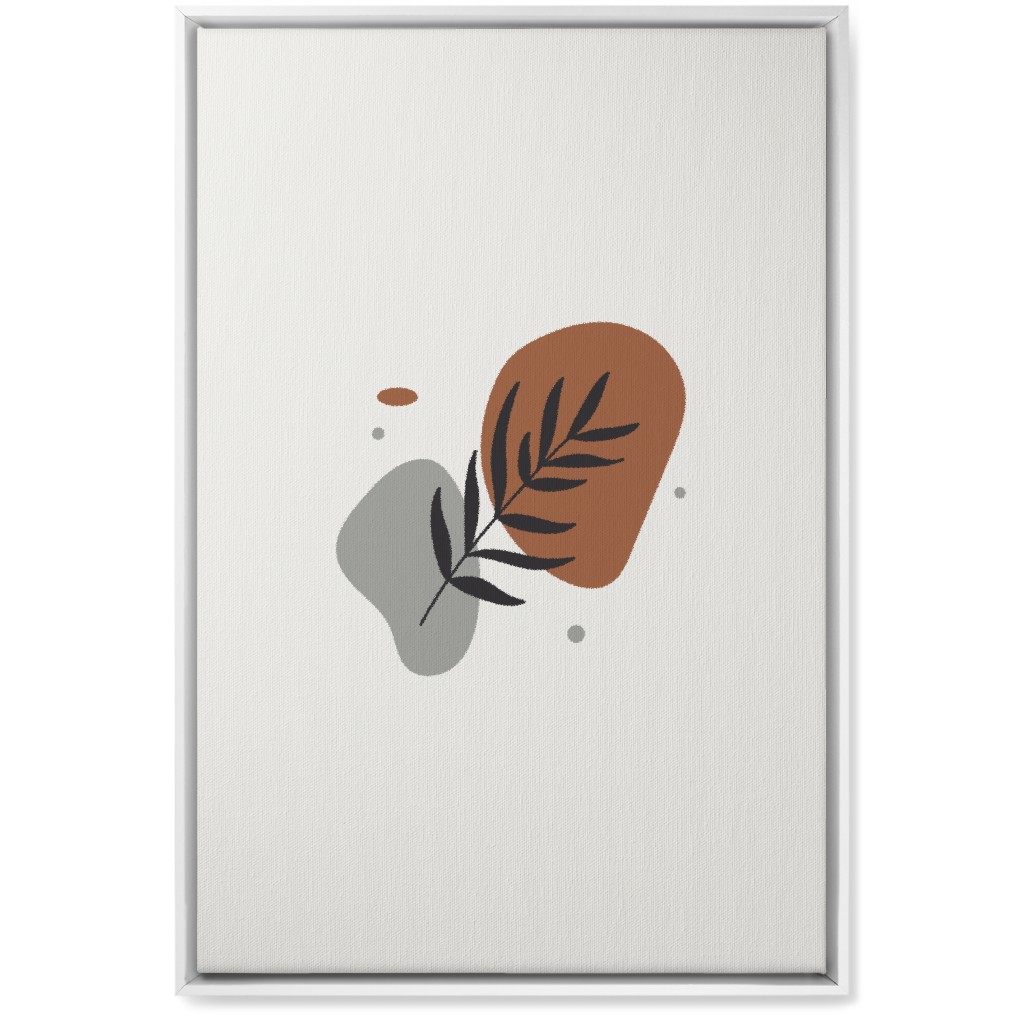 Shapes and Fern Leaf Wall Art, White, Single piece, Canvas, 20x30, Brown