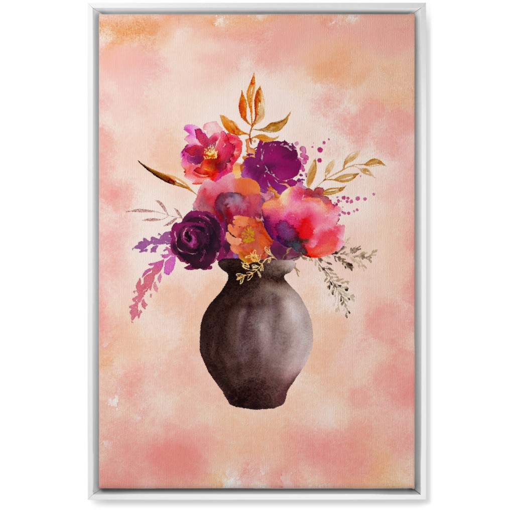 Flowers in a Vase Wall Art, White, Single piece, Canvas, 20x30, Pink
