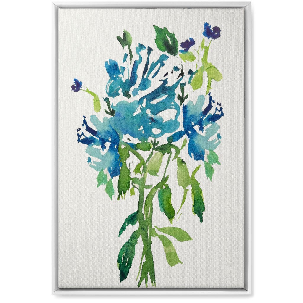 Watercolor Florals - Blue Wall Art, White, Single piece, Canvas, 20x30, Blue, True Blue
