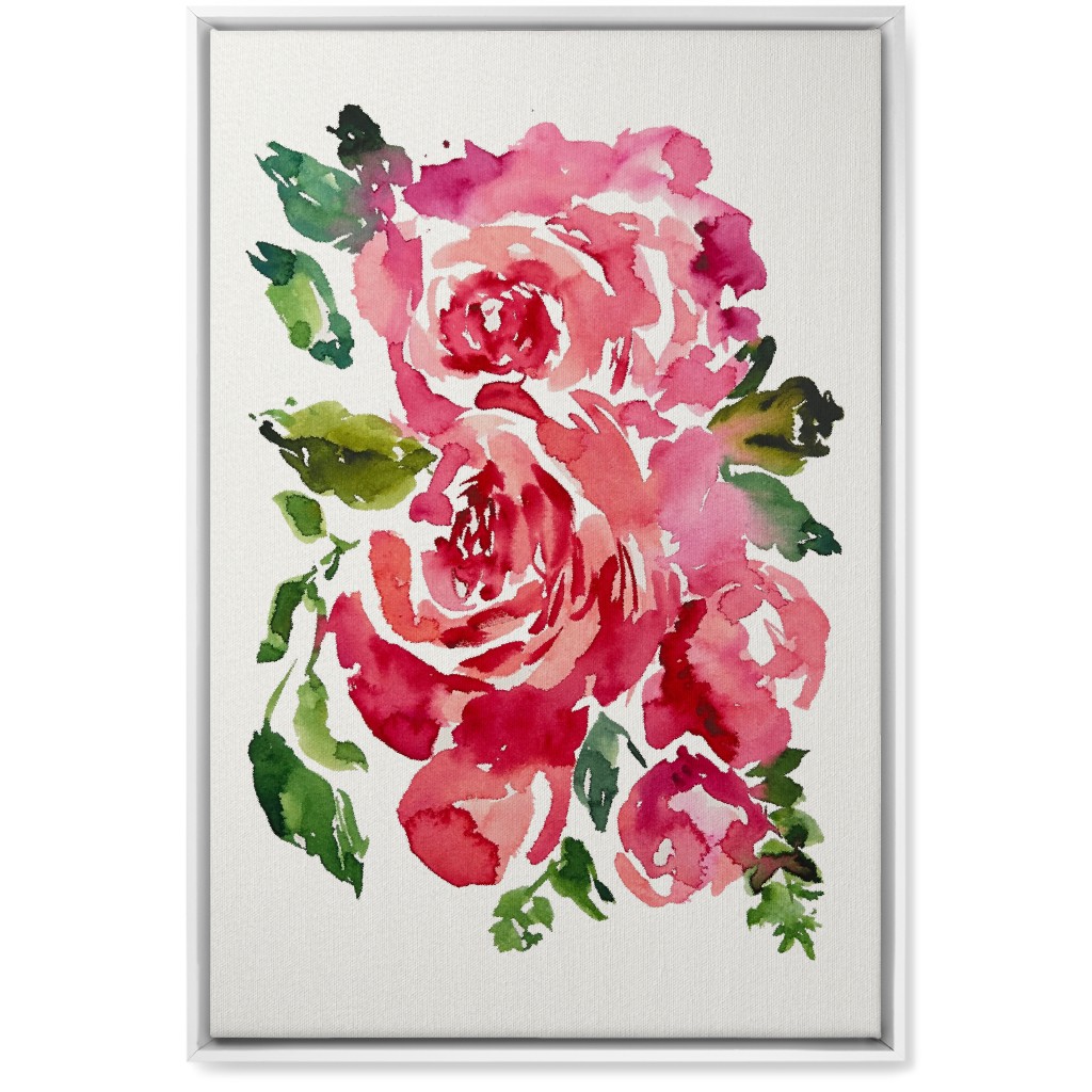 Watercolor Roses - Red Wall Art, White, Single piece, Canvas, 20x30, Pink