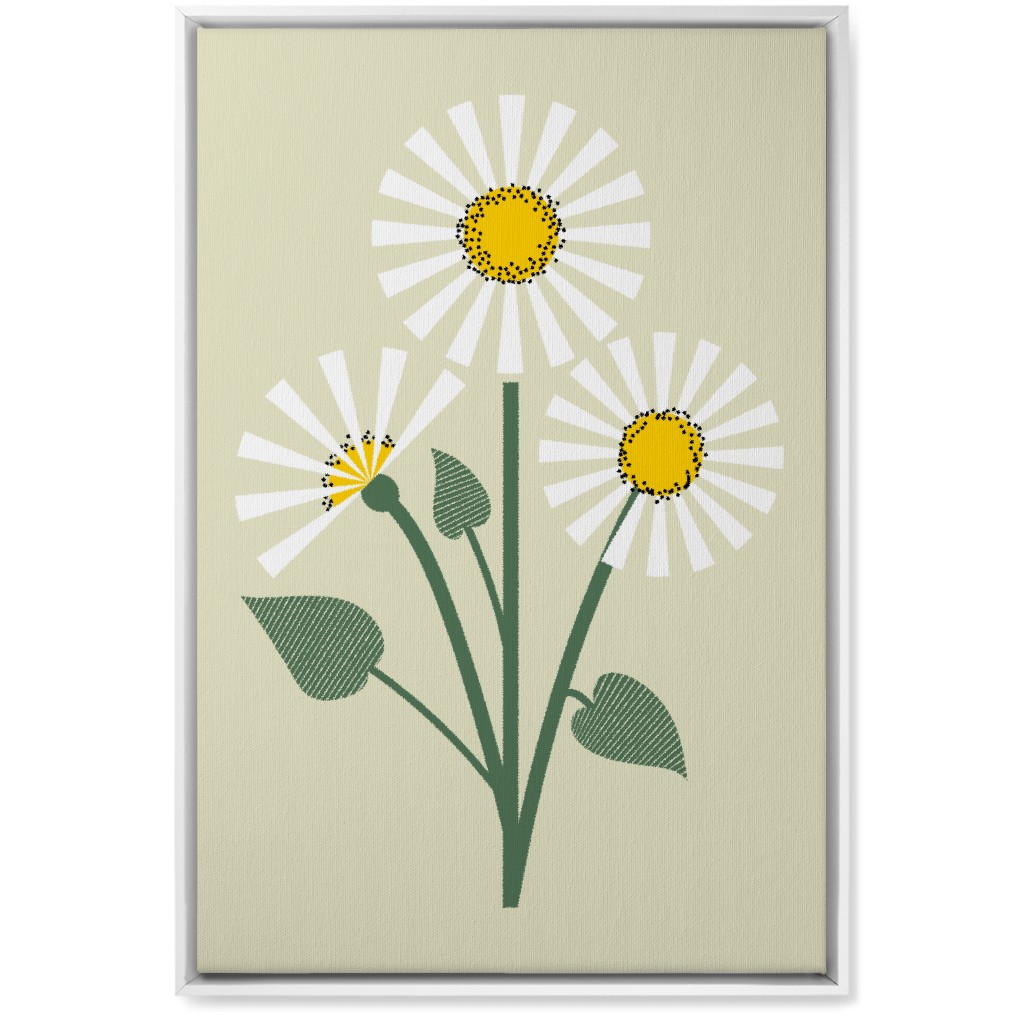 Abstract Daisy Flower - White on Beige Wall Art, White, Single piece, Canvas, 20x30, Green