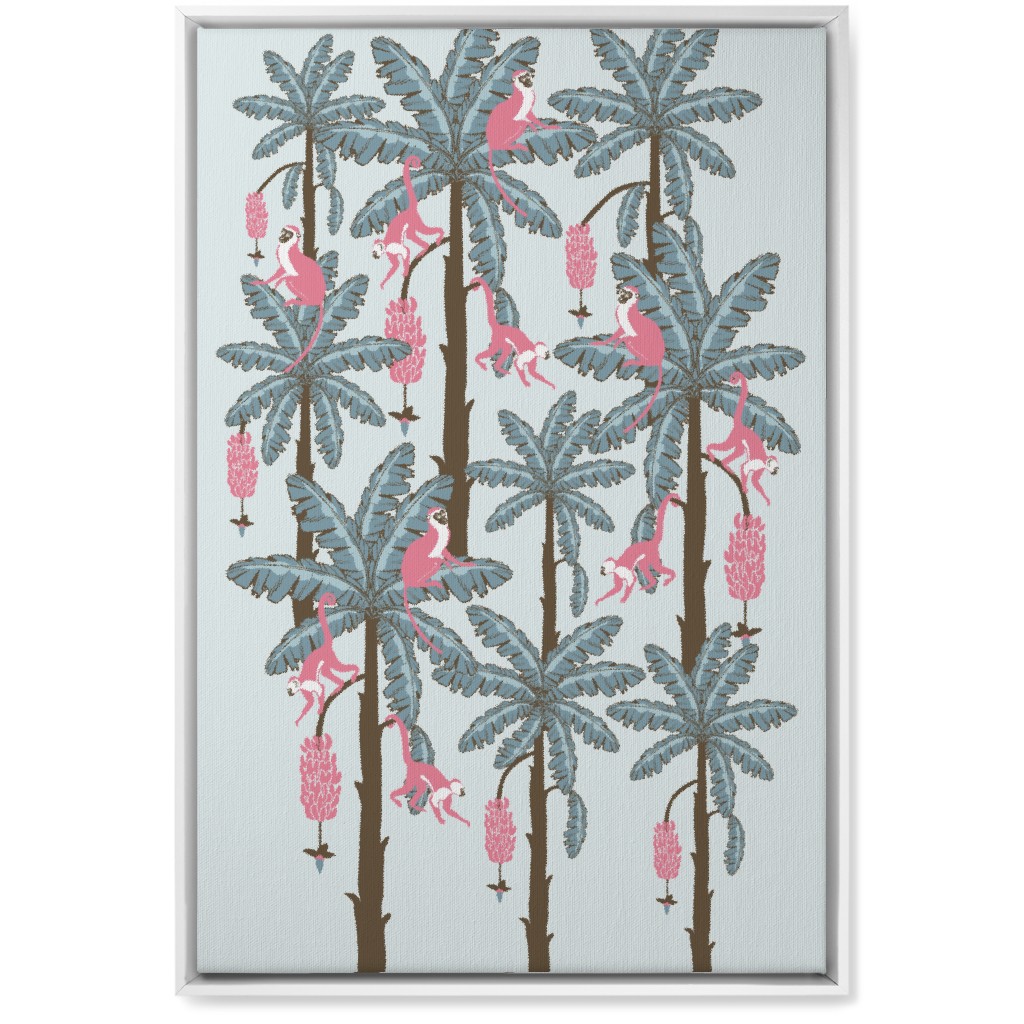 Monkey and Banana Trees - Blue and Pink Wall Art, White, Single piece, Canvas, 20x30, Blue, True Blue